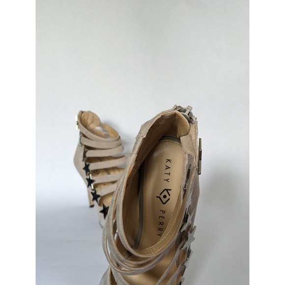 Katy Perry heels: The Stella, sz 9.5. Strappy, tan suede, zipped backs, STARS! - Picture 8 of 11